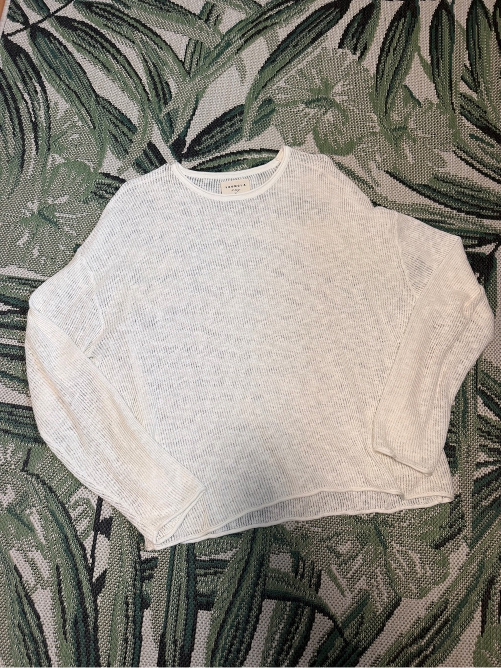 YoungLA Lightweight White Long Sleeve Knit Tee Mens Size XL